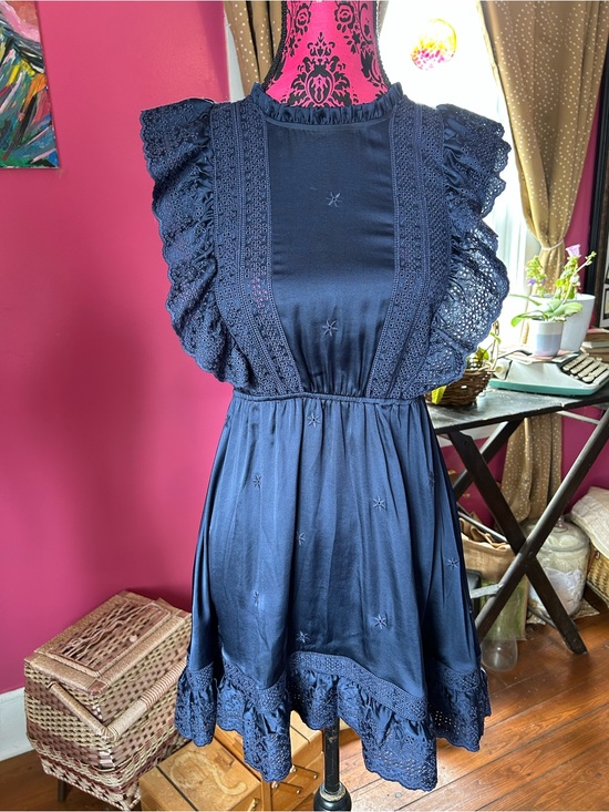 Sunday Best Dresses & Skirts - Sunday Best Navy Eyelet Ruffle Mini Dress